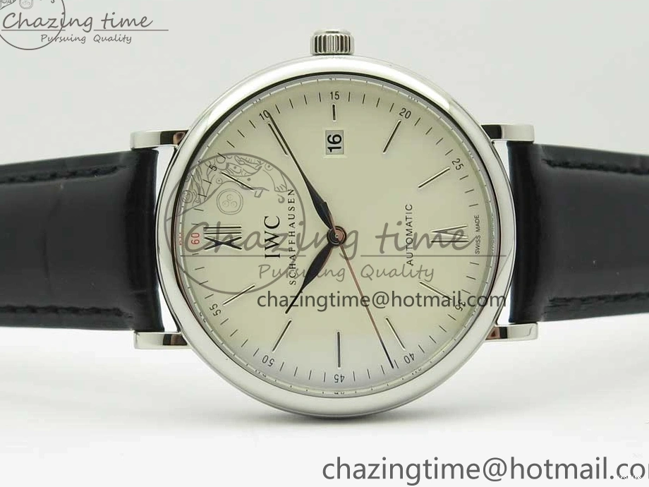 MIROTIME 0217 Portofino Automatic SS FKF 1:1 Best Edition White Dial SS Markers on Black Leather Strap A QuickDry 7138